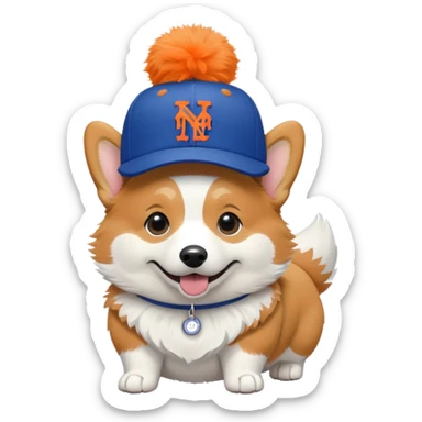 Corgi with Ny Mets hat sticker