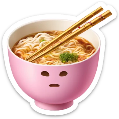 traditional ramen, pink and gold bowl, gold chopsticks sticker