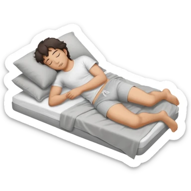 rapaz de cabelo escuro dormindo de lado, de  corpo inteiro usando camiseta branca e cueca cinza claro sticker