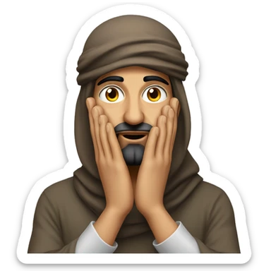 Arab holding his head with his hands photorealistic serious sticker