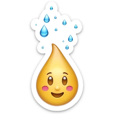 3D iPhone style emoji of a liquid drop falling, glossy and translucent, mid-air motion, isolated on white background, soft shadows, high detail, playful and cute. sticker