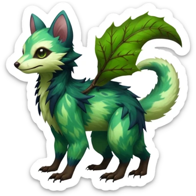 Realistic Sharp swampy mossy elemental ivy detailed Colorful translucent luminescent glowing Trico-Noibat-batty-Sergal-Furret-Ferret-Wolverine-Vernid-furry-fursona-fusion-Fakemon-animal-hybrid-creature, full body sticker