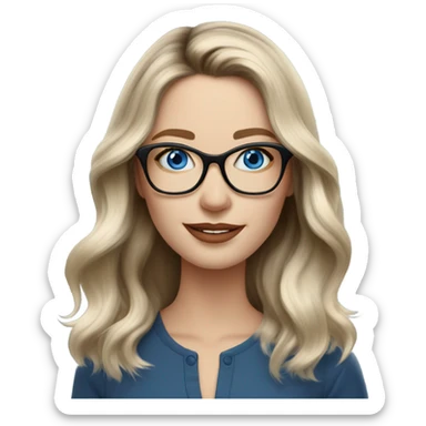 Shoulder length Balayage pale model lady with glasses and blue eyes happy  sticker