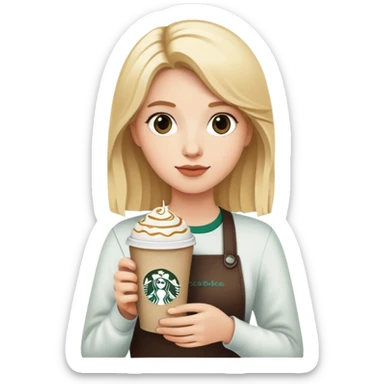 Person with blonde hair holding Starbucks sticker