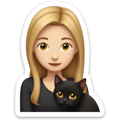 Girl with light brown hair cuddling black cat sticker