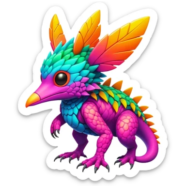 Tropical lush warm-colored modern colorful neon-colored cyber-Fakémon-Trico-creature sticker