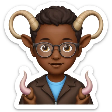 black child with goat horn and eyeglasses sticker