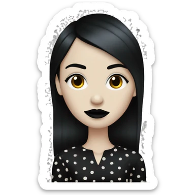 skinny pale goth woman with straight black hair black lips and black polka dot dress sticker