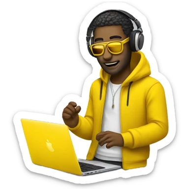 Music producer with a macbook ski colur yellow sticker