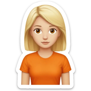 woman with blond hair standing showing full body with orange shirt sticker