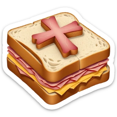 a sandwich with a cross on it sticker