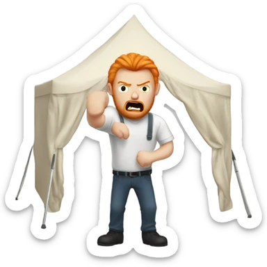 Angry ginger man setting up a marquee sticker