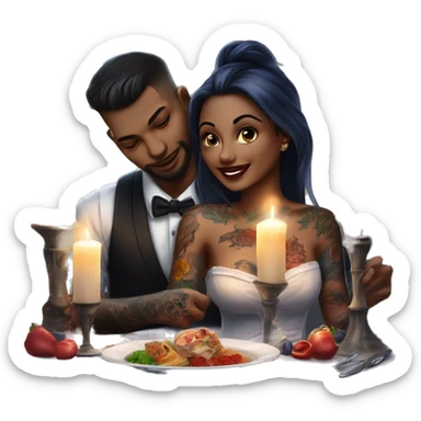 romantic candle light dinner for beautiful tattooed couple sticker
