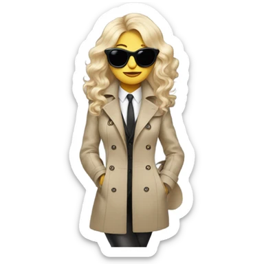 Cat wearing a trench coat with sunglasses wearing stockings, with a long blonde wig sticker