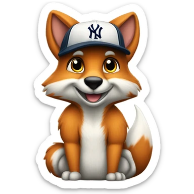 Jeune Furry renard / mignon / allongé sur le dos / musclé / harnais / casquette yankees  sticker
