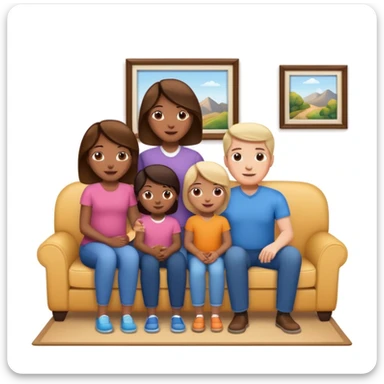 family posing for photo, living room background sticker