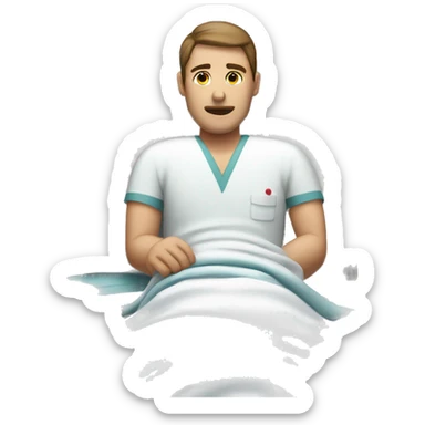 male patient in hospital bed facing right sticker