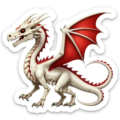  White skeletal skeleton bone dragon with blood markings sticker