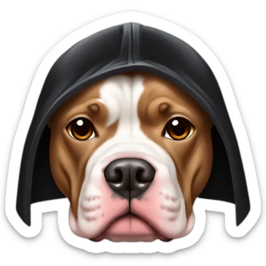 Tan pitbull wearing a Darth vader costume sticker