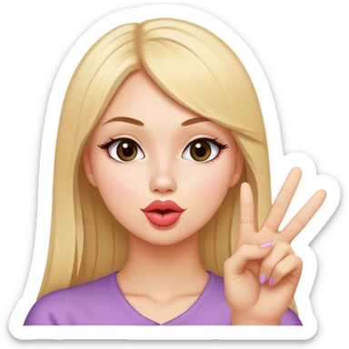 White girl with straight blonde hair doing duck lips and sticking up peace sign with one hand  sticker