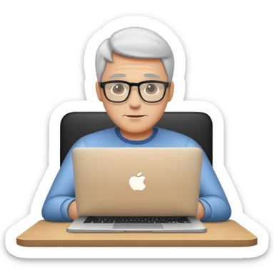 man using macbook wearing glass sticker