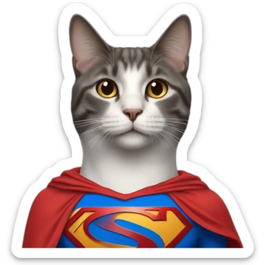 Cat wears superman costume sticker