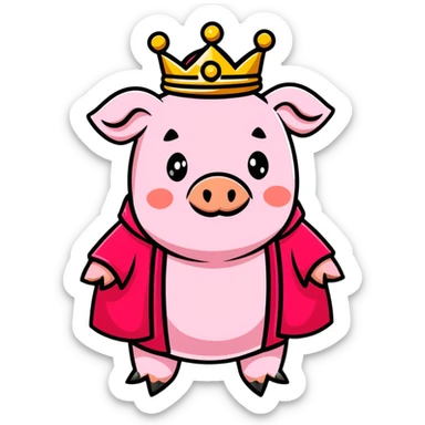 Pink pig wearing a golden crown and royal red robe, Technoblade sticker