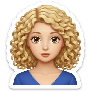 Mujer rubia, pelo rizado hasta los hombros, Raya del pelo al lado, Ojos almendrados sticker