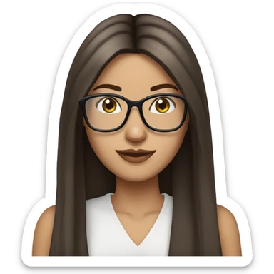 Beautiful brunette straight long hair with translucent frame glasses sticker