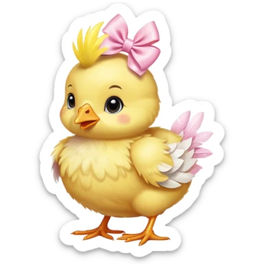 Baby chick with light pink bow around neck sticker