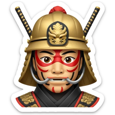 Samurai with helmet and a detailed mask covering their mouth sticker