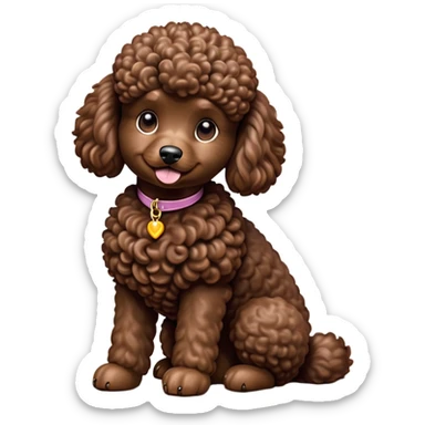 cinematic-[poodle]-realistic-full-body-sitting-emoji,-tail-resting-loosely-beside-its-paws,-head-tilted-dramatically, -curly-[chocolate]-fur,-simplified-yet-realistic-focused-features,-highly-detailed,-glowing-with-an-almost-sarcastic-glow sticker