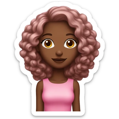 Mulher de cabelos cacheados cor de chocolate, vestido rosa e brincos de argola sticker
