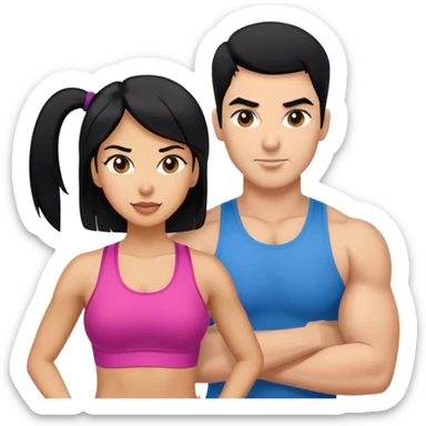 Une femme coach fitness qui coach une autre femme. La coach fitness doit avoir les cheveux noir sticker