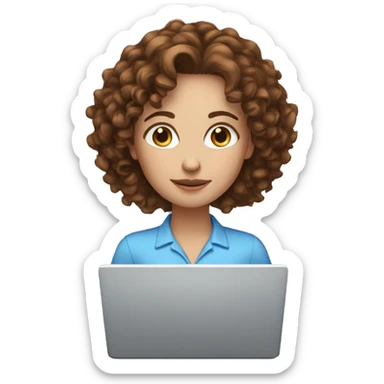 White women with the brown curly hair and blue eyes work at the laptop  sticker