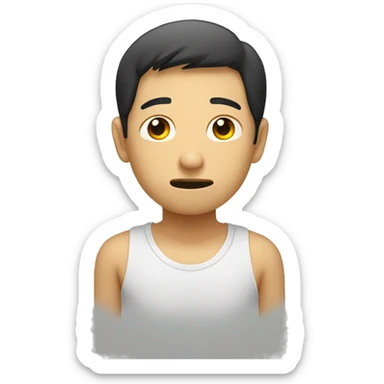 An asian guy with sad face sitting here think about his lover sticker