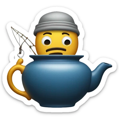 tea pot with fisherman sticker