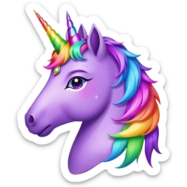 purple unicorn side profile, rainbow gemstone crown on forehead, mane made of multi-skin-tone handprints sticker