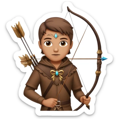 The classic hunter figure with a bow and arrow on his back, dressed in brown clothes and adorned with animal decorations sticker