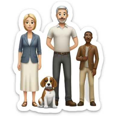 Tall husband and short wife with small white and brown dog sticker