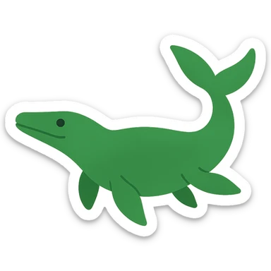 green Mosasaurus, outlined icon with color fill, simple and bold sticker