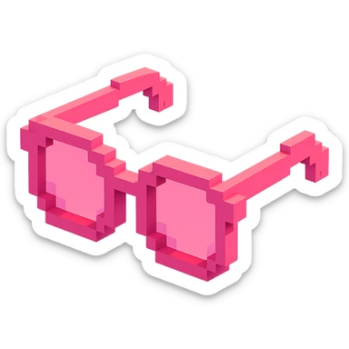 Voxel-style pink glasses with pink lenses, no background, following the silhouette from the reference image, with a different design. sticker