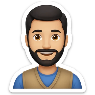 Man with light brown skin black hair and beard smiling from the chest up sticker