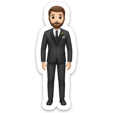Chico blanco,ojos marrones,vestid novio, cuerpo entero, pelo castaño , barba sticker