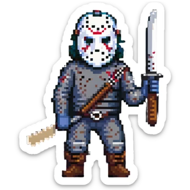 Jason Voorhees from Friday the 13th horror movies wearing a hockey mask and holding a machete sticker