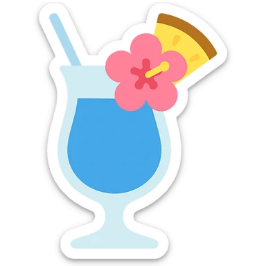 blue tropical cocktail with hibiscus and pineapple garnish sticker