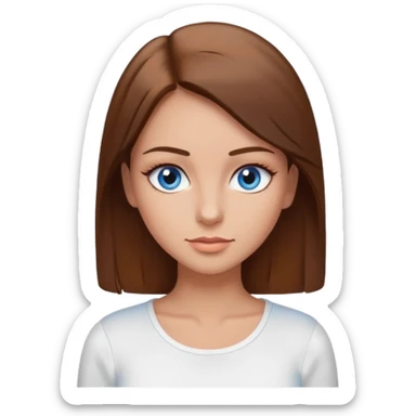 make a woman emoji with pin straight long brown hair and blue eyes with pretty eyelashes wearing a white top latina baddie sticker
