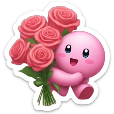 kirby holding a bouquet of roses sticker
