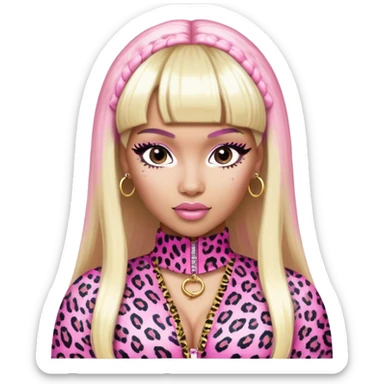 nicki minaj in super bass music video (pink and white leopard print outfit, half pink half blonde hair with bangs) sticker