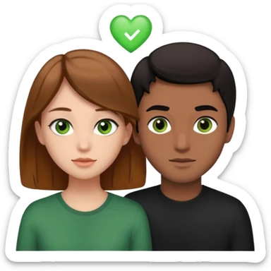 A boyfriend with light brown hair and green eyes next to his girlfriend with brown eyes and black hair sticker